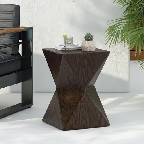 Christopher Knight Home Square Side Table, Concrete Outdoor Table, Accent End Table, Side Table with Wood Grain Finish Modern Design Ideal for Patio Garden Balcony Living Room, Natural by Christopher Knight Home - Used condition - US$53.94