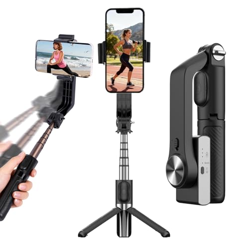 Gimbal Stabilizer for Smartphone,Selfie Stick Tripod with Remote,Auto Balance 360° Rotation, 1-Axis Phone Gimbal for Iphone Live Streaming/Video Recording/Vlogging/YouTube