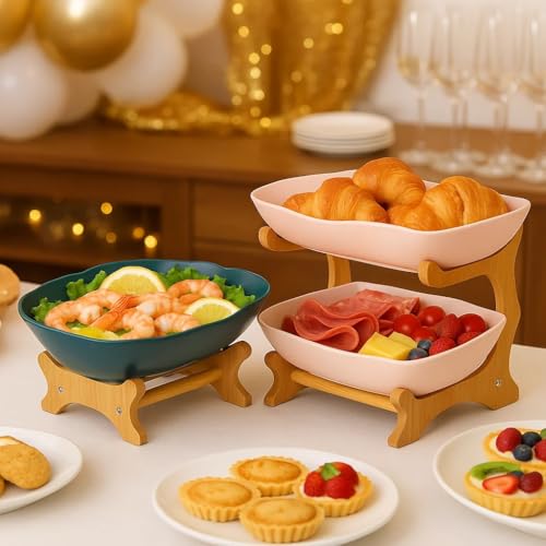 Zosebffej Fruit Bowl With Bamboo Wood Stand, Fruit&Vegetable Candy Dish Decor Basket for Kitchen Counter，Large Capacity Vegetable Storage Stand Snacks Rack Tray Plate Rack by Zosebffej - Image 2
