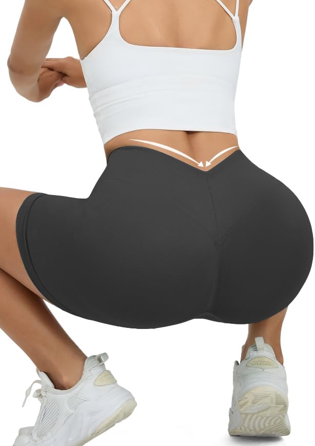 Women Workout Shorts V Back Seamless High Waisted Butt Lifting Scrunch Gym Yoga Biker Shorts - Image 3