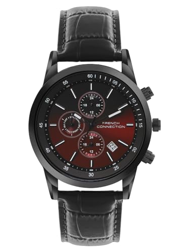Image of French Connection Cedric Maroon Round Dial Mens Mult Function Watch FCN093BBL