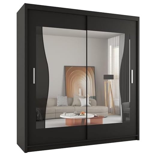 SLIDING WARDROBE 4U Carolina Free Standing Sliding Double Mirrorr Door Wardrobe (203cm, Black) 15 SLIDING WARDROBE 4U Carolina Free Standing Sliding Double Mirrorr Door Wardrobe (203cm, Black)