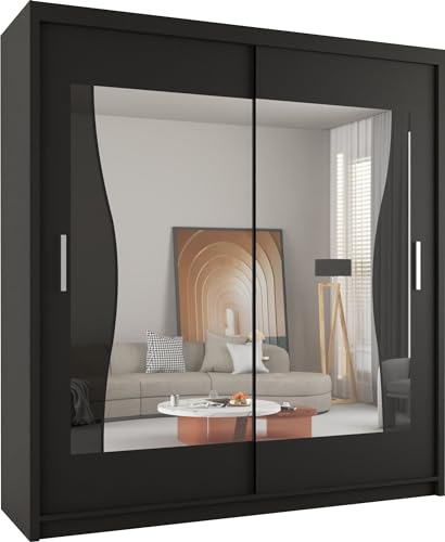 SLIDING WARDROBE 4U Carolina Free Standing Slidintg Double Mirrorr Door Wardrobe (180cm, Black)