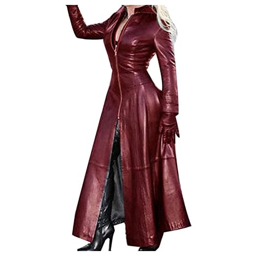 Läderimitation Läderjacka Dam Klassiska Jackor PU Läder Dam Läderjacka Snygg Mjuk Biker-stil (Color : Red, Size : XL)