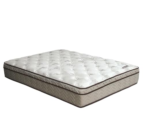 First of a Kind Lilium Euro Pillow Top Cal King Mattress - Plush Memory Foam Queen Size Mattress with 360 Degree Foam Edge Support - CertiPUR-US Certified, White, Brown