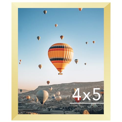 Image of JCJMY 4x5 Picture Frame Gold for Wall Hanging or Tabletop, Wall Mounting Horizontally or Vertically, 4 x 5 Wall Gallery Poster Photo Frame with Shatter Resistant Plexiglass, Gold