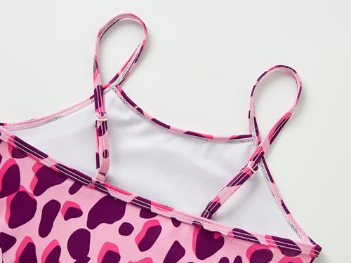Image of Dvenki Big Girls Asymmetric Cutout Swimsuit Adjustable Straps Sizes 6X-16 | color block, leopard, tropical prints, front lined swimwear, removable pads, suitable for beach, vacation, pool play