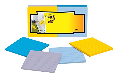 Post-it Super Sticky Full Adhesive Notes, 2x Sticking Power, 3 in x 3 in, New York Collection, Lined, 25 Sheets/Pad, 12 Pads/Pack (F330-12SSAL), Assorted
