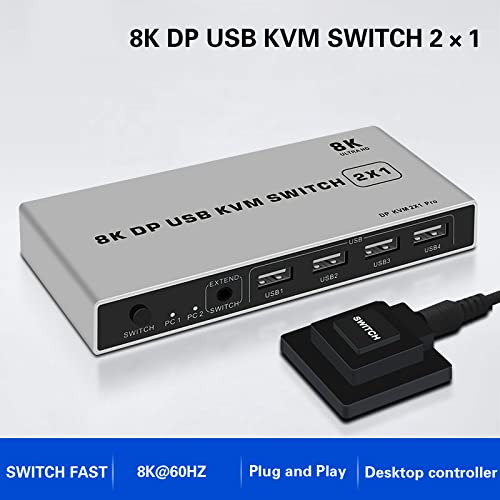 Image of DisplayPort Switch - Microware 8K 2 in 1 Out DP USB KVM Switch Box Keyboard Mouse Printer U Disk Switcher Include 2 USB Type-B Cable Support 8K@60Hz for Windows Mac