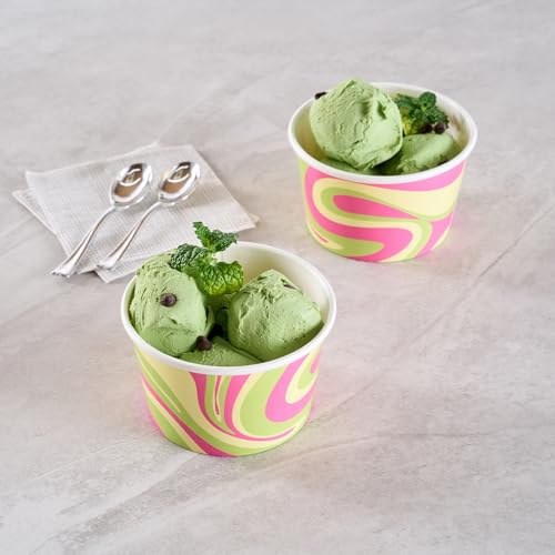 Image of Restaurantware Ice Cream Cups 50 Pack of 8 oz Leak-Resistant Disposable Dessert Bowl Frozen Yogurt Cup Round Paper Container For Cold And Hot Desserts