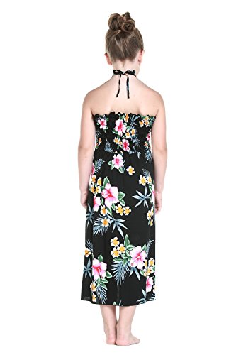 Girl Hawaiian Halter Dress in Hibiscus Black2
