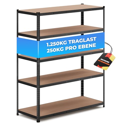 ALL Premium Schwerlastregal 180x150x60 cm Schwarz 1250kg Traglast, Schwerlastregal 60 cm tief geeignet als Lastenregal, Abstellraum Regal & Vorratsregal Speisekammer, Regal Metall Schwarz für Keller