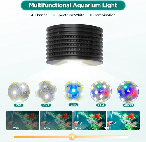 Image of Lominie Full Spectrum Aquarium Light, 4 Channels Remote Control，Adjustable Gooseneck Freshwater Super Bright Fish Tank Light for Planted Nano Freshwater Aquarium Tank (A20 16W
