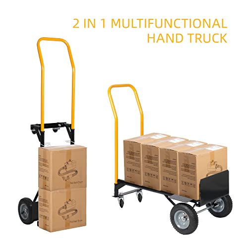 Vilobos Folding Hand Truck, 2 In 1 Utility Cart, Portable Dolly With Rubber Wheels, Easy Storage, 43.6"-53.5" Hight Adjustable, Heavy Duty Steel, 330Lbs Load Capacity #TOP5