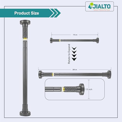 Image of JIALTO Adjustable Bathroom Curtain Rod | Extendable 110 To 200 Cm Shower Curtain Rod Without Drill for Wall Anti-Skid Spring Pull | Door Curtain | Bathroom Pipe Rod | Curtain Stand - GREY,Pack Of - 1