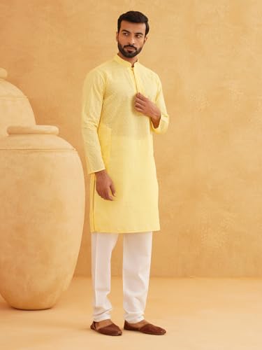 Image of Sojanya (Since 1958 Motifs Embroidered Thread Work Pure Cotton Straight Kurta With Churidar