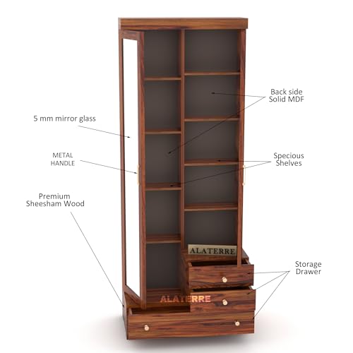 Image of Sheesham Wood Dressing Table with Double Door | Wooden Dressing Table | Sheesham Wood | Bedroom Furniture (Natural)