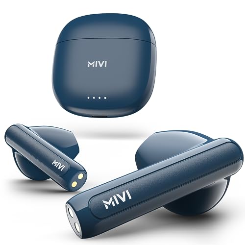 Mivi DuoPods A250 TWS with Dual Connectivity, 13mm Rich Bass Drivers, 40 Hrs Playtime, Low Latency, Type C Fast Charging, IPX 4.0, AI-ENC, Made in India Earbuds – Blue