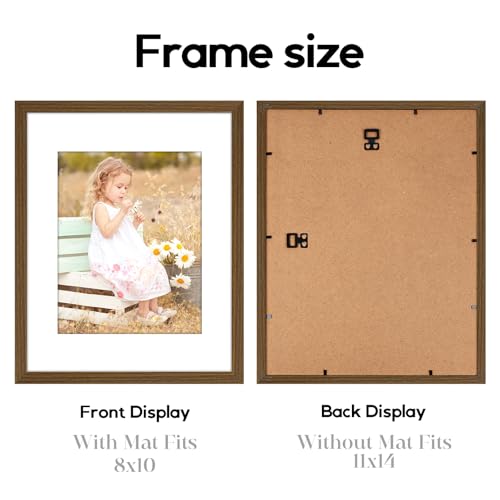 Image of 11x14 Picture Frames 6 Pack , Mat for 8x10 Photos, Shatter HD Plexiglass | Removable mat fits two photo sizes, slim frame with stand for horizontal & vertical wall mount