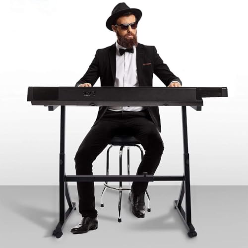 Image of Pyle Universal Electronic Black Heavy-Duty Z Style Keyboard Organ Holder Rack Portable Piano Stand W /Adjustable Height and Width, Locking Wheels (PKST48.5)