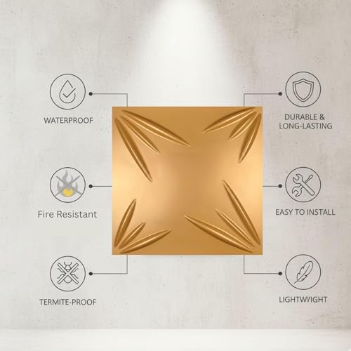 Image of Kayra Decor 3D Wall Panels Designer - Yellow Color | 19.7 inch x 19.7 inch (Pack of 18) - Covers 48.42 Sq. Ft | Premium Home & Office Wall Decoration