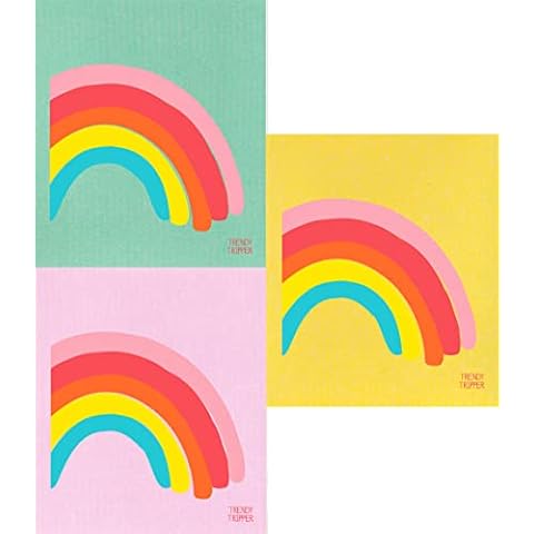 Trendy Tripper Earth-Friendly Reusable Compostable Eco Sponge Cloth | AKA Swedish Dishcloth | Bespoke Rainbow (3 Multicolor on Pastels) Cover