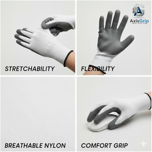 Image of Multipurpose Nylon Anti Cut PU Nitrile Coating Work Safety Gloves White-Grey Pair 15