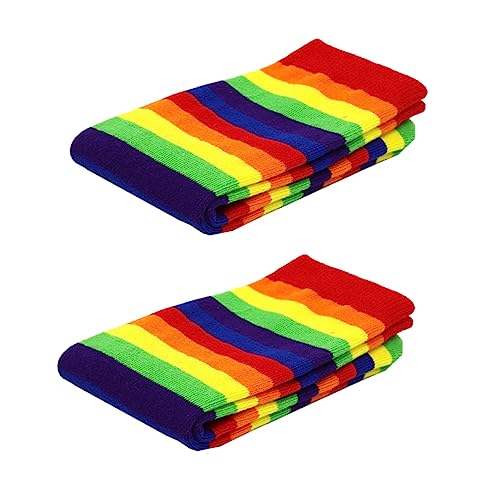Children's Rainbow Striped Cotton Socks 2 Pairs for Ages 5-12 Colorful Patterned Stockings for Boys and Girls Warm and Comfortable