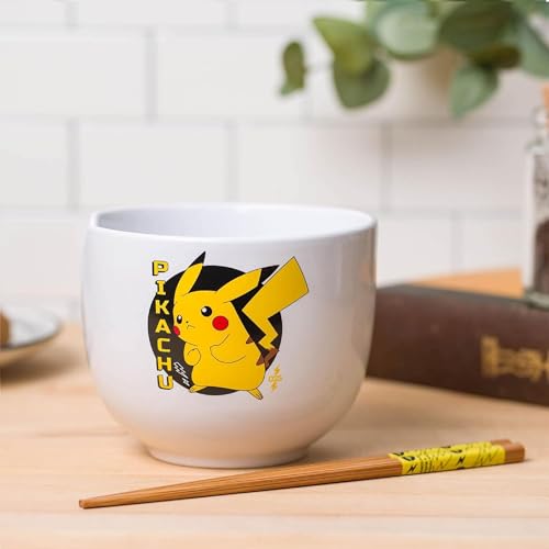 Image of Silver Buffalo Pokemon Pikachu, Ramen Bowl with Chopsticks, 20oz
