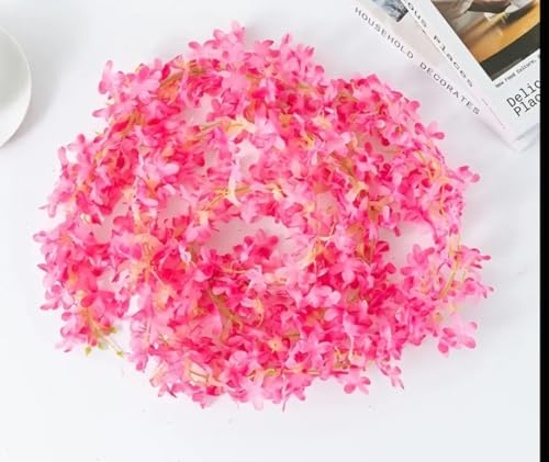Image of VRB Dec 2 Pcs Artificial Flowers Vine Silk Wisteria Garland Fake Ivy,(6 ft Long) Wedding Decoration Diwali /Ganpati /Christmas Decorations Fake Daisy Floral Vine Silk Hanging Flower for Home (Pink)