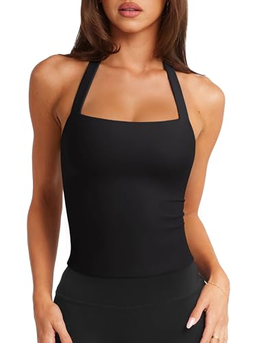 LASLULU Womens Square Neck Workout Tops Black Sports...