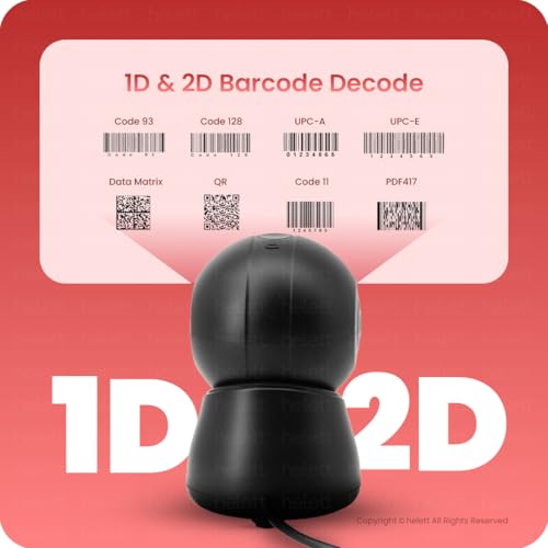 Helett HT15 Hands-Free 2D&1D USB Desktop Barcode Scanner with 300K CMOS Global Exposure Scan Engine |Larger Scan Window|Adjustable Angle|Buzzer LED|Resolution:640×480|Strong... - Image 5