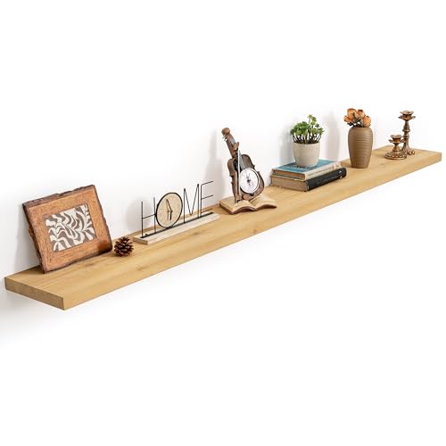 Image of Marsmiles 72 Inch Floating Shelf | 9.3 Inch Deep Natural Wood Shelf Set of 1 | 72''W x 9.3''D x 1.4''H Wood Shelves for Living Room Bathroom, 45LBS Capacity, Hardware Included