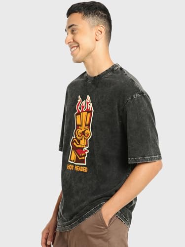 Image of Bewakoof Men's Cotton Typography Oversized Fit Half Sleeve Round Neck T-Shirt | Casual Wear | Street Wear | Oversized t Shirt for Men Cotton | Baggy
