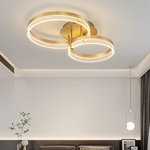Chandelier LED plafonnier anneaux acrylique doré pour salon et chambre