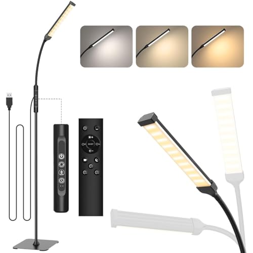 Image of ELEPHANTBOAT 55'' USB Floor Lamp Standing with Controller & Remote, Adjustable 5-Color Dimmable LED Light Bar, 10 Brightness Levels, Flexible Gooseneck Study Lamp for Living Room Bedroom