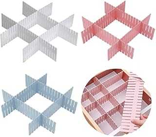 Saijer Grid Drawer Dividers,12 Pieces Adjustable Drawer Dividers DIY Plastic Drawer Organizer Grid Dividers Closet Separator Portable Tidy Storage Blue White Pink for Office Underwear Socks(37x7cm)