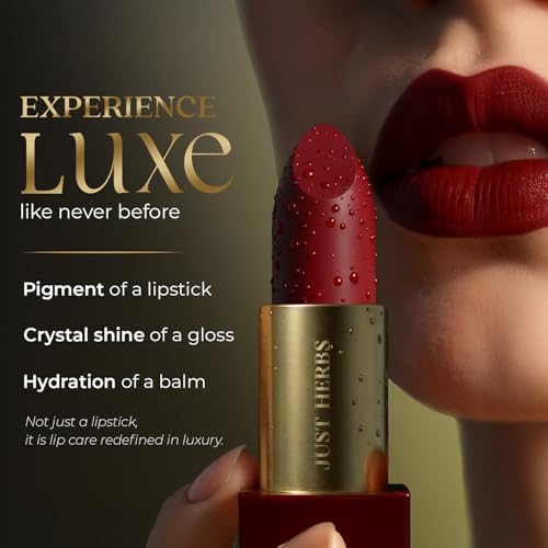 Image of Just Herbs Luxe Satin Melt High Shine Lipstick | Luxury Makeup | Ayurvedic Formula | Long Lasting Shine | Ayurvedic Lipstick - 4 gm (01 PEACH SERENADE)