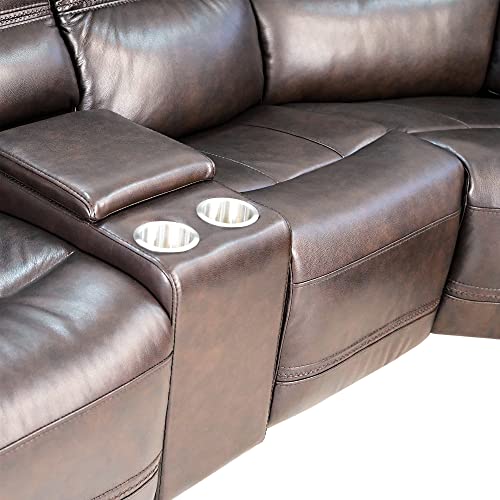 Sectional Sofa for Living Room Furniture Couches for Living Room Top Grain Leather Modular Power Sectional Sofa Adjustable Headrest Cross Stitching Sectional 4 Brown 253" L x 41.75" W x 42.5" H - Image 8