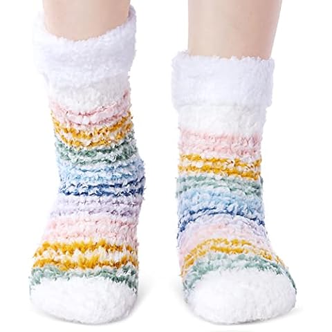 Women Fluffy Socks Slipper Socks Winter Warm Thicken Cozy Socks Non Slip Fuzzy Socks Home Slipper Bed Socks for Women Girls (Yellow) Cover