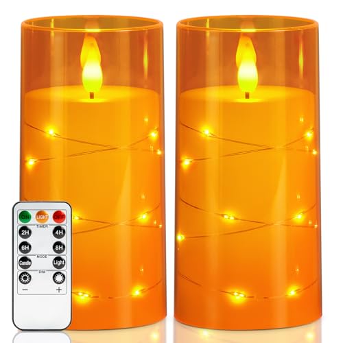 Homemory Halloween Flameless Candles Orange LED Pillar Candles Fall Decor