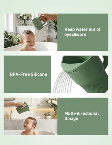 Image of Roslim Silicone Baby Bath Rinse Cup - Shampoo & Body Washing Rinser for Kids & Toddlers, Lightweight Bath Cups for Rinsing Hair, Easy-Grip Handle, Ultra Soft Material (Olive Green)