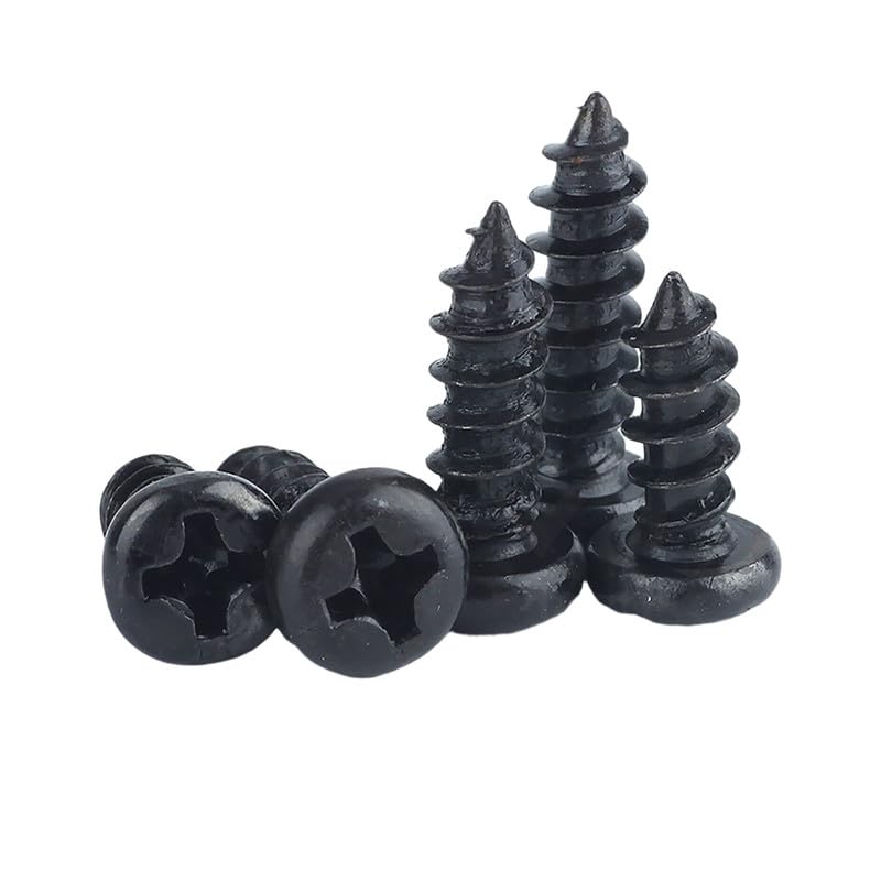 Image of Rely⇒VP INDUSTRIES (Pcs-50) No.8x38 mm Pan Phillips Head Self-Tapping Screws - Black Zinc Coated Mild Steel, High-Tensile for Wood, Plywood, Plasterboards, Cabinets & DIY Use