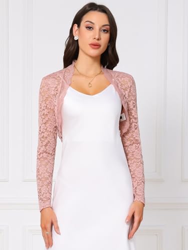 Image of Allegra K Floral Lace Bolero Shrug for Women Elegant Long Sleeve Sheer Cropped Lace Cardigan