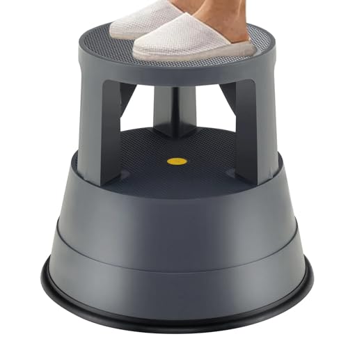 DREAMADE Rolling Step Stool, Kick Ladder Stool with Non-Slip Rubber Platform, Swiveling Wheels and Bottom Rubber Ring, Scooter Stool Holds up to 330 Pounds for Office, Library, Kitchen