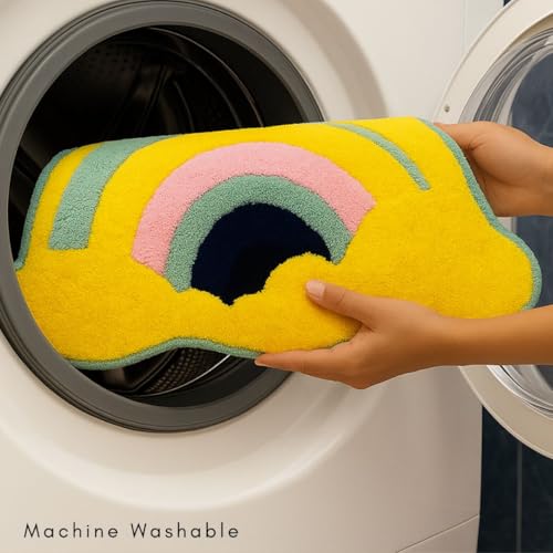 Image of VAS COLLECTIONS Luxurious 2000 GSM Microfiber Bath Mat | Super Soft, Thick & Fluffy | Anti-Skid, Super Absorbent, Machine Washable Bathroom /Kitchen /Door Mat (40x60 cm, Pack of 1) (Rainbow Cloud)