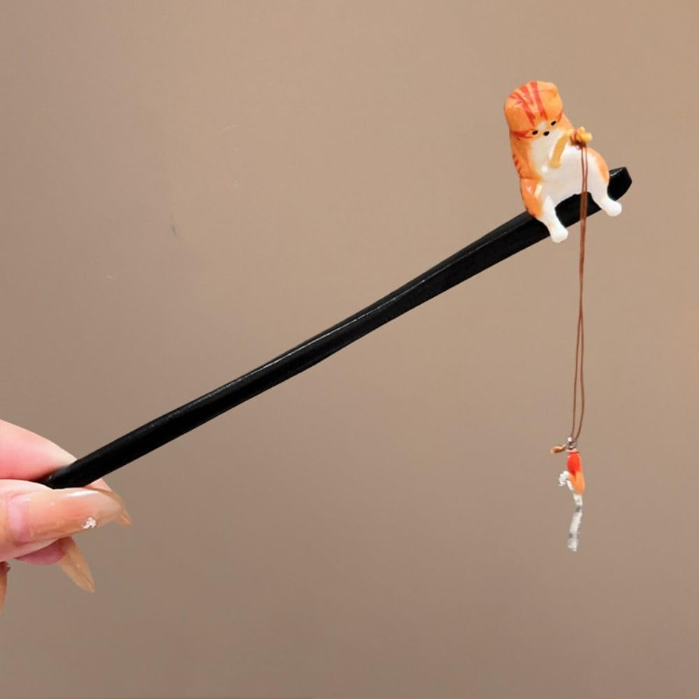 6.69 Inch Long Hair Sticks,Cat Fishing Hairpin Sandalwood Tassel Hair Clip Shawl Hair Pins Retro Chinese Hair Sticks,Chopsticks Vintage Hanfu Pins Headdress Classic Hair Fork for Long Hair Women