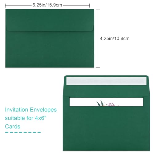 Image of 65 Packs 4x6 Envelopes A4 for Invitations, Printable Envelope Self Seal For Weddings, Invitations, Photos, Greeting Cards, Mailing (Dark Green)