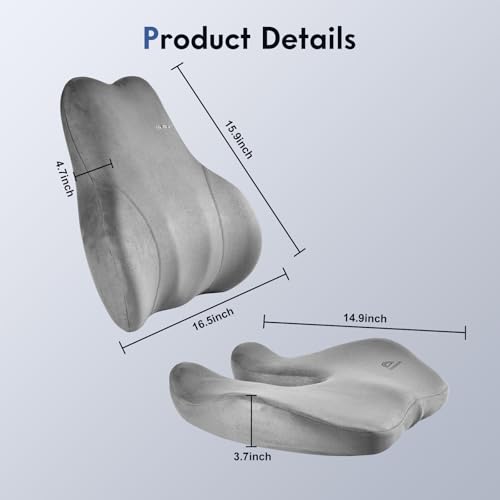 Image of Coverado Memory Foam Car Seat Cushion and Lumbar Support Pillow for Car, Ergonomic Office Chair Cushion for Lower Back Pain Relief, Breathable & Non-Slip for Car, Home, and Office Use, Gray
