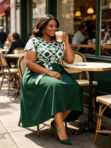 Image of Hostoyo Women Plus Size Formal A Line Maxi Dress Self Tie Waist with Pockets Elegant Round Neck Swing Long Dresses